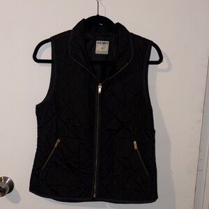 Set of 2 Old Navy Black and Olive Quilted Vests with Gold Accents